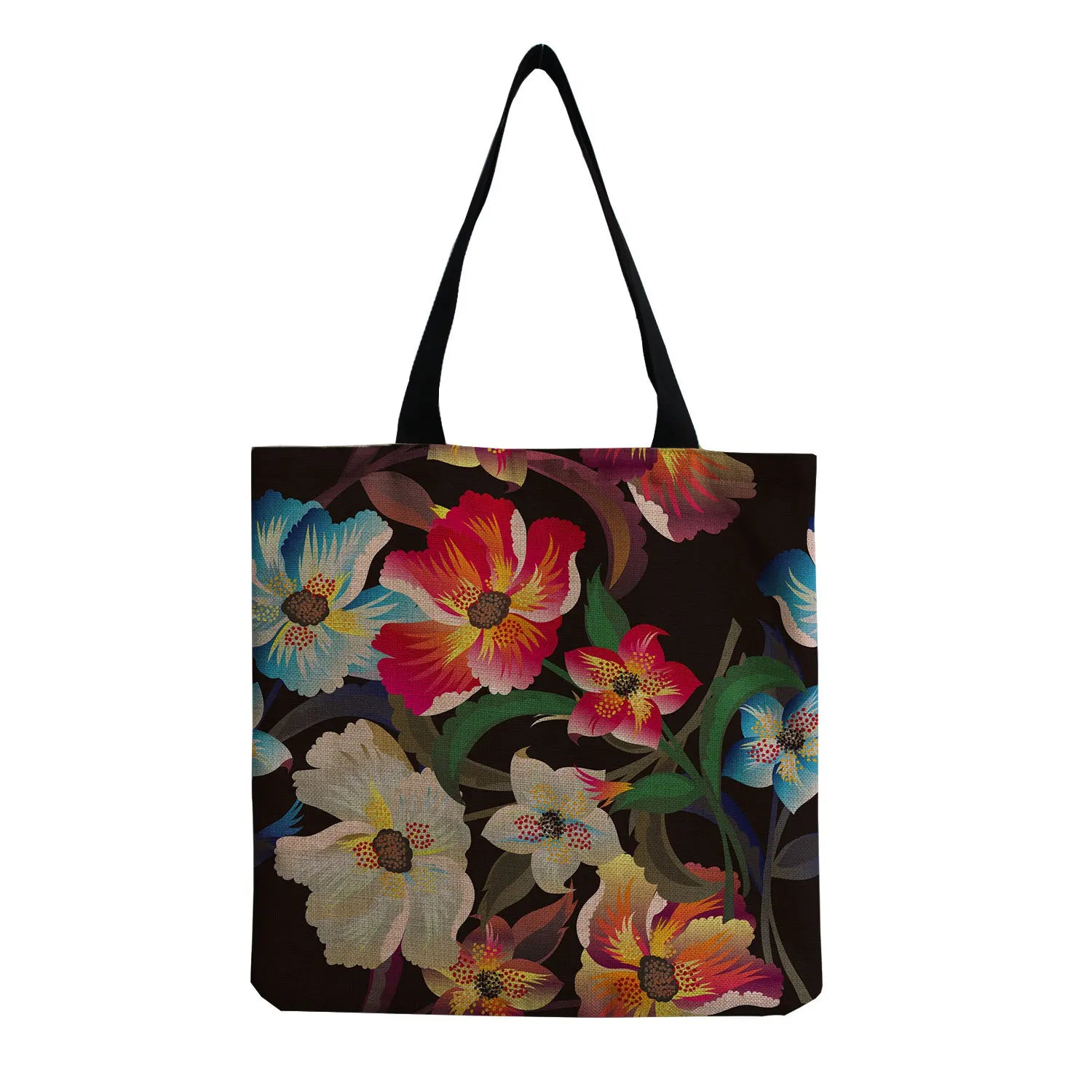 Vintage Leisure Girl Foldable Big Shoulder Bag Flower Printed Tote Shopping Bag