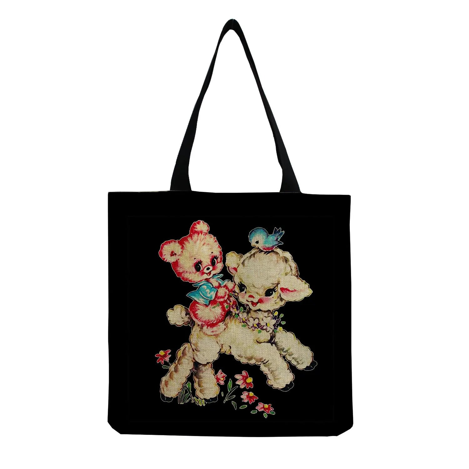 Women Beach Shoulder Bag Bear Printed Casual Tote Handbag