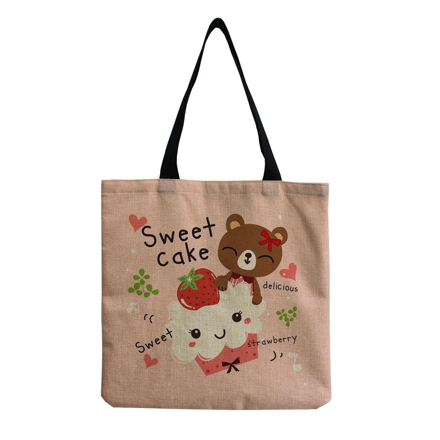 Women Beach Shoulder Bag Bear Printed Casual Tote Handbag