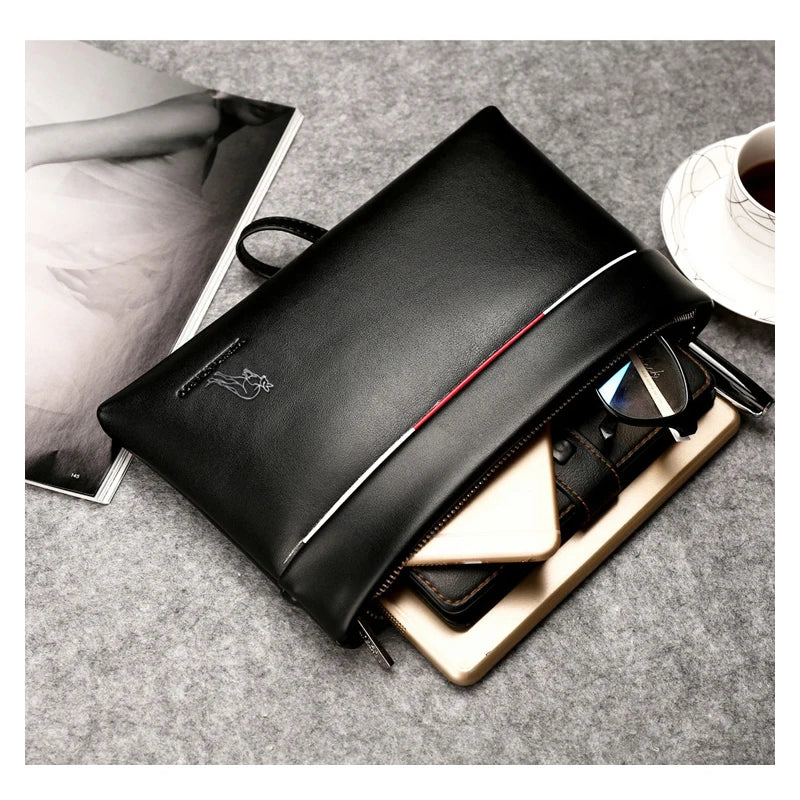 YUES KANGAROO Men Clutch Bag Large Capacity Soft Leather Envelope Wallet