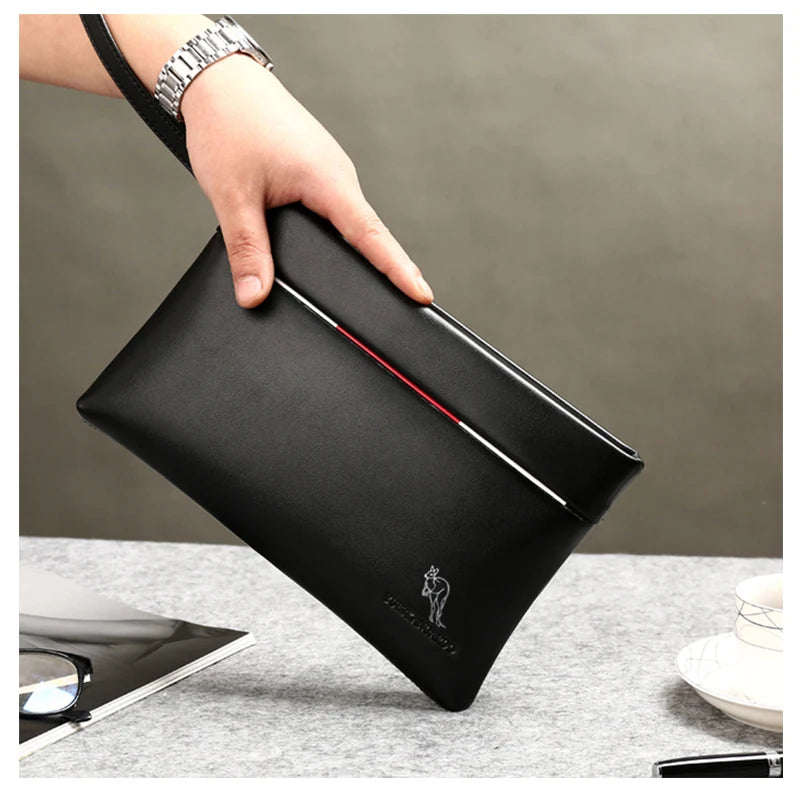 YUES KANGAROO Men Clutch Bag Large Capacity Soft Leather Envelope Wallet