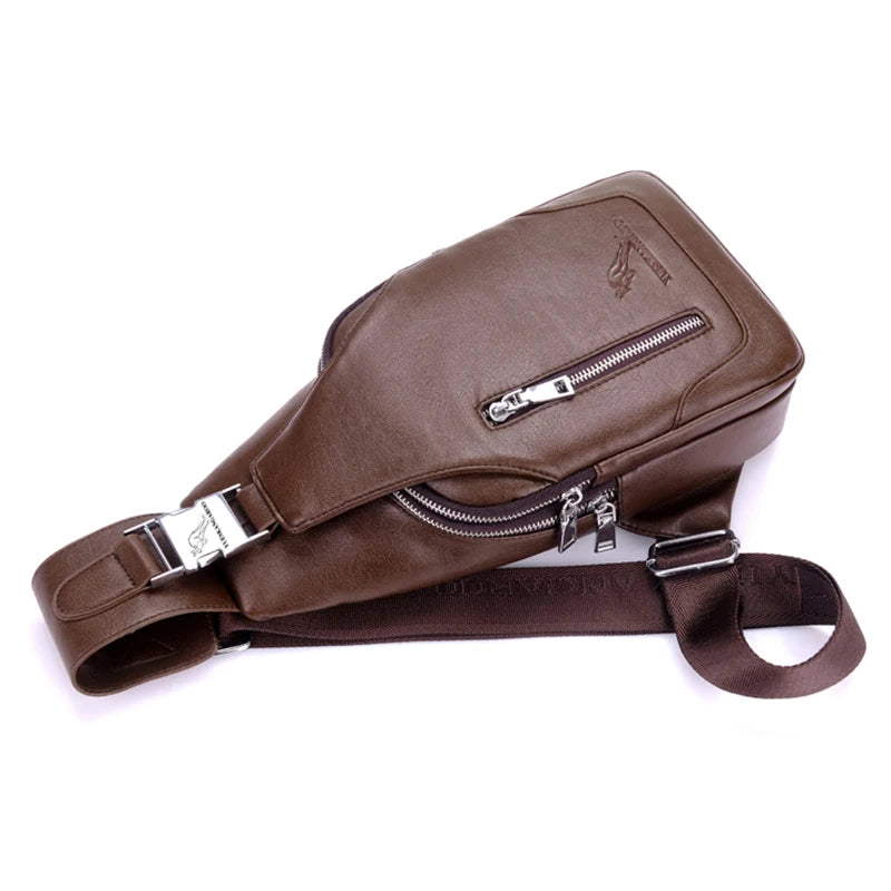 YUES KANGAROO Men Chest Bag Leather Shoulder Bag Vintage Rucksack