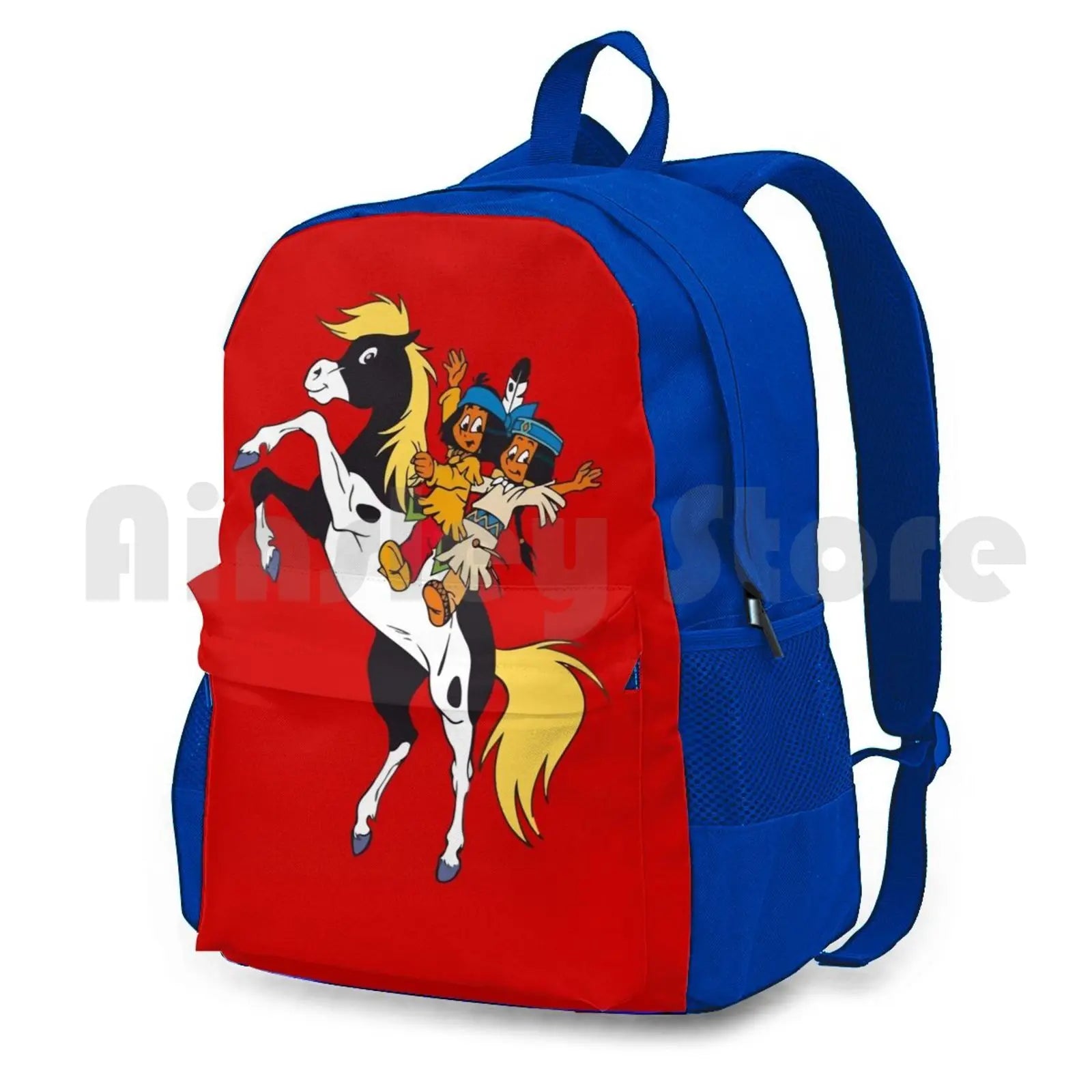 Yakari And Rainbow On Horse Red Outdoor Hiking Backpack Climbing Sports Bag