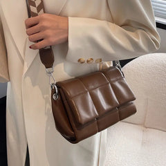 Ybyt Flap Shoulder Bag Plaid PU Leather Crossbody Wide Strap Handbag