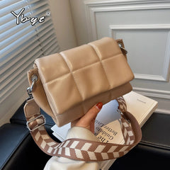Ybyt Flap Shoulder Bag Plaid PU Leather Crossbody Wide Strap Handbag