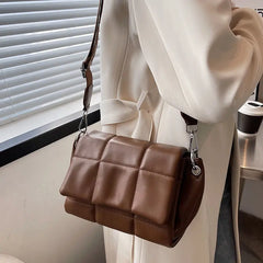 Ybyt Flap Shoulder Bag Plaid PU Leather Crossbody Wide Strap Handbag