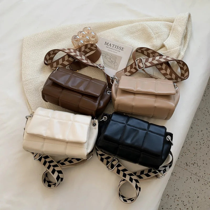 Ybyt Flap Shoulder Bag Plaid PU Leather Crossbody Wide Strap Handbag