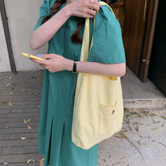 Yellow Canvas Shoulder Bags Women Large Capacity Casual Shopping Tote Bag