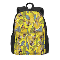 Yellow Lemon Bee Garden Backpack Men Women Handbag Zip Pockets