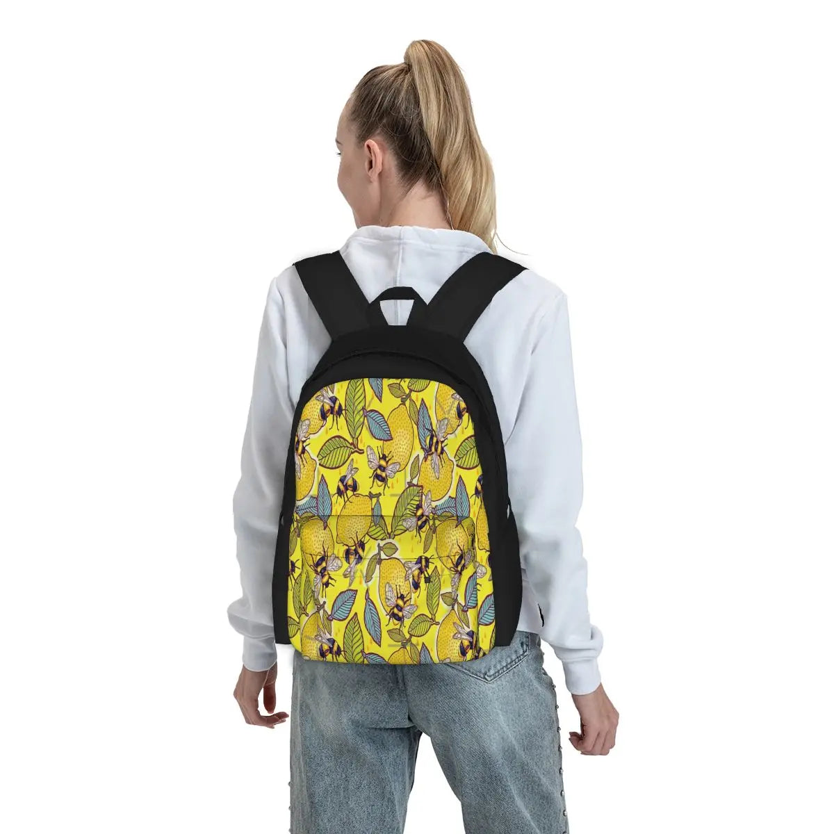 Yellow Lemon Bee Garden Backpack Men Women Handbag Zip Pockets