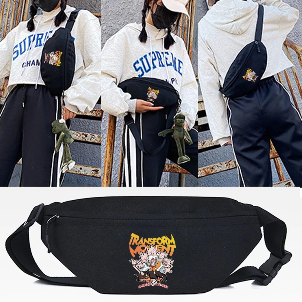 Yellow Letter Print Waist Bag Chest Pack Outdoor Sports Cross Packs Men Travel