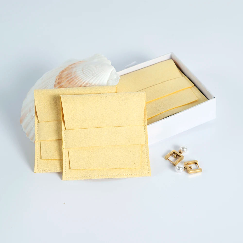 Yellow Microfiber Gift Bags 8x8cm Jewelry Accessories Pouch Wedding Favor