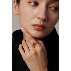 Adjustable Stainless Steel Ball Ring Golden Metal Jewelry Gift