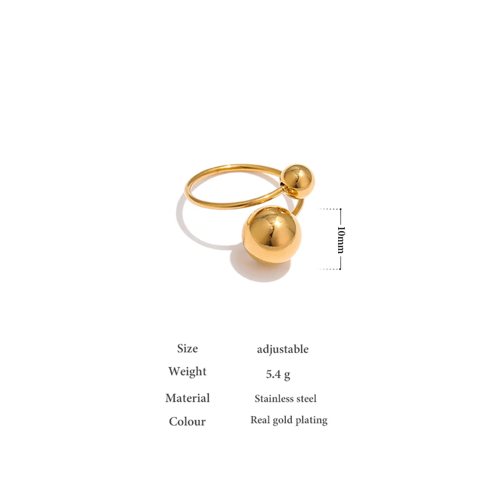 Adjustable Stainless Steel Ball Ring Golden Metal Jewelry Gift