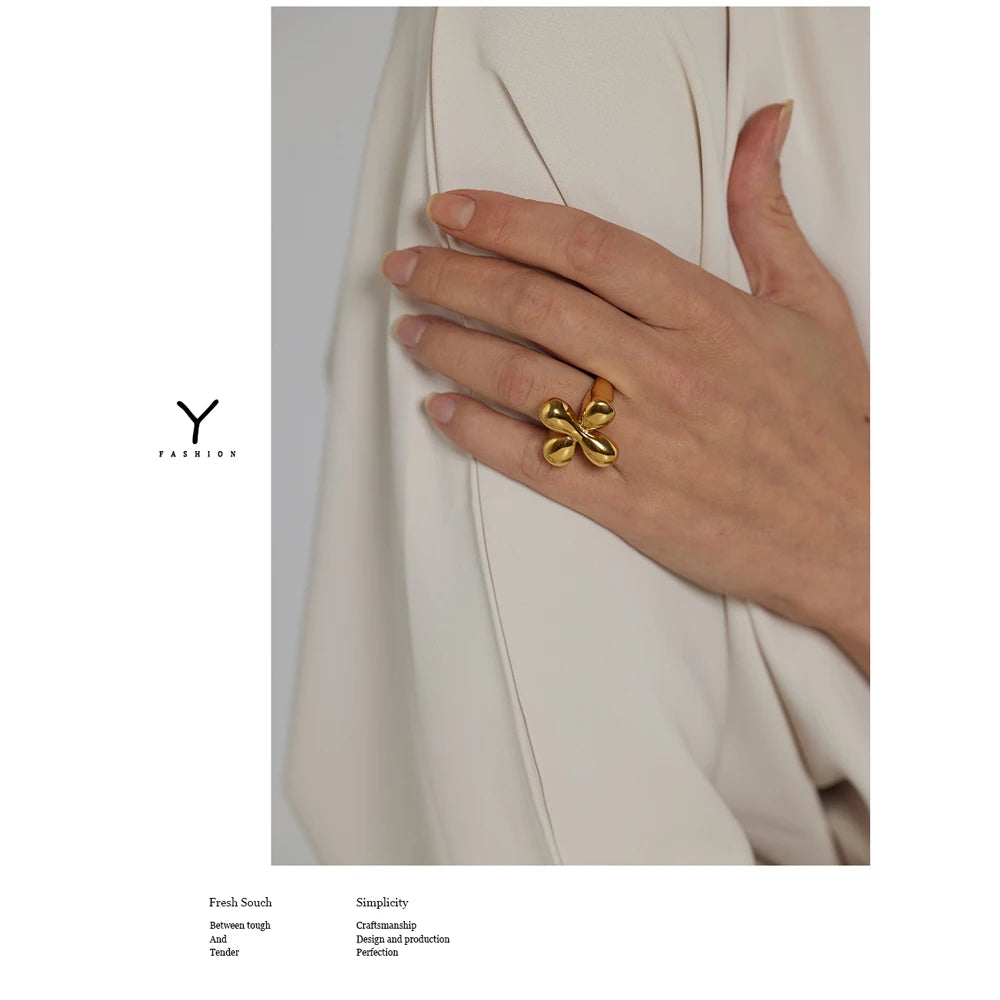 Metalic Texture 18K Plated Stainless Steel Statement Ring
