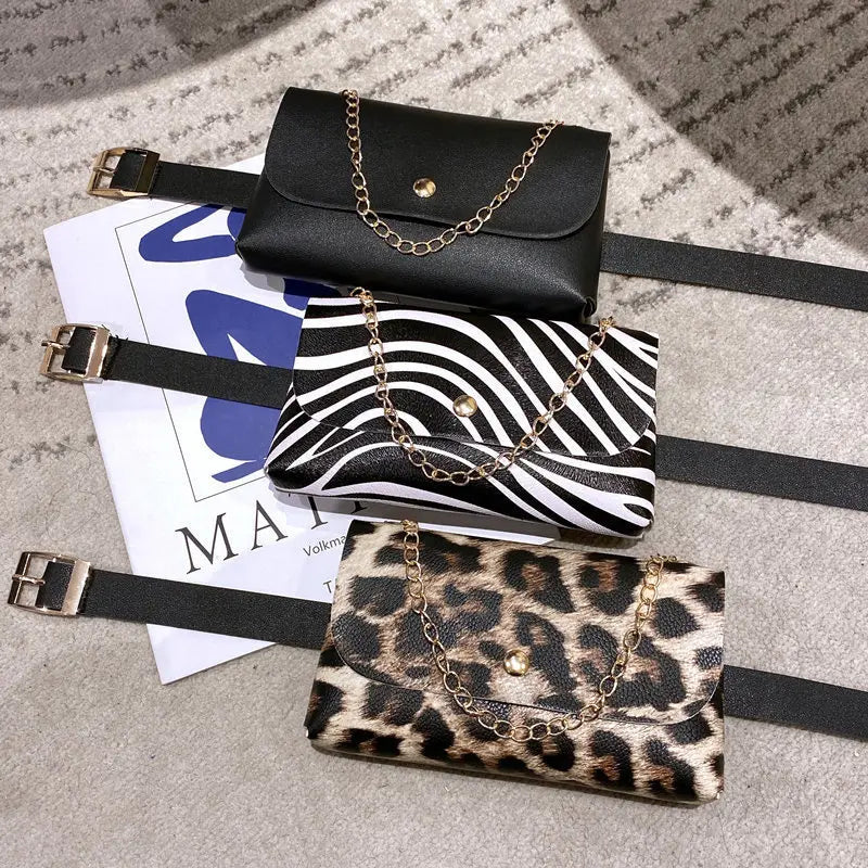 Leopard Pattern Shoulder Bag Waist Fanny Pack Lady PU Purse