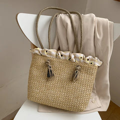 Women's Summer Straw Bag Tote Shoulder Bags Large Wicker Woven HandBag