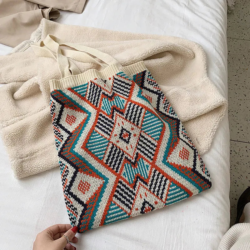 Female Casual Shoulder Bags Tote Bag Women Teenager Retro Leisure Soft Knitting