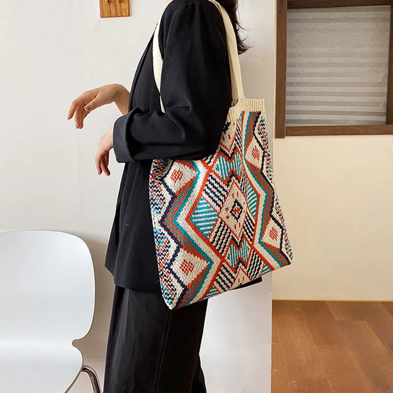 Female Casual Shoulder Bags Tote Bag Women Teenager Retro Leisure Soft Knitting