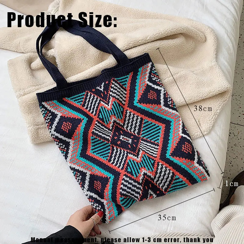 Female Casual Shoulder Bags Tote Bag Women Teenager Retro Leisure Soft Knitting