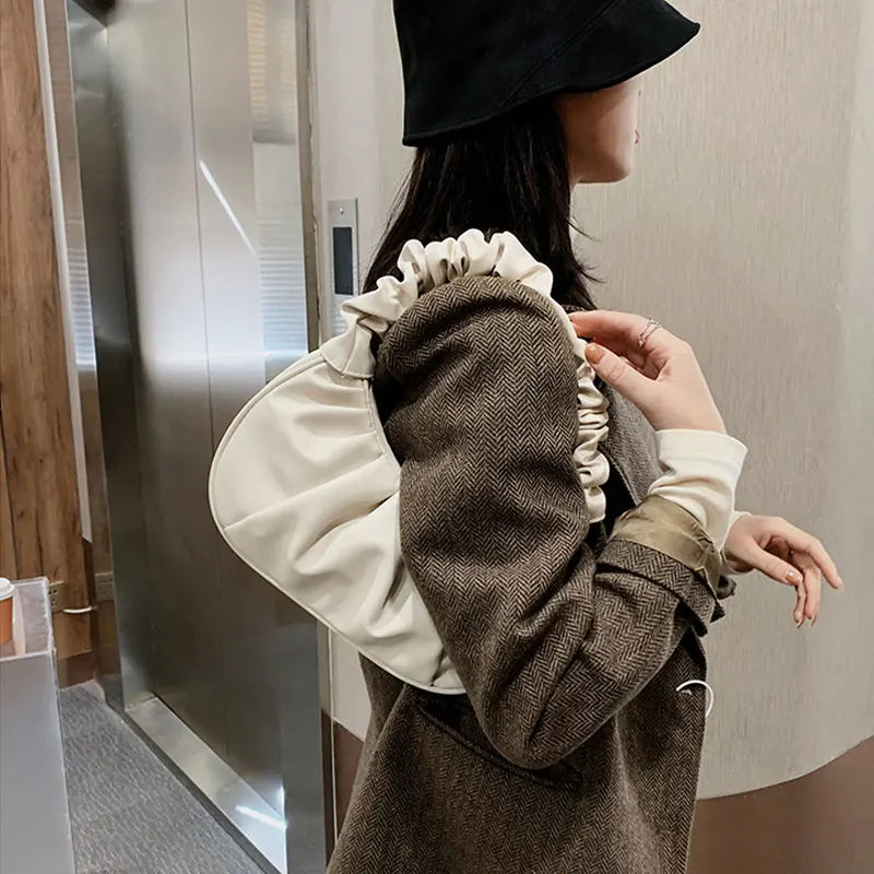 Women Retro Handbag PU Leather Shoulder Totes Vintage Folds Pack