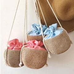 Rattan Woven Straw Bags for Women Bohemia Crossbody Messenger