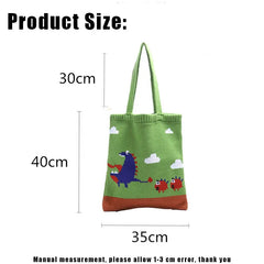 Japanese Womens Knitting Shoulder Bags Dinosaur Cartoon Shopping Bag