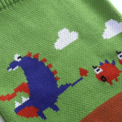 Japanese Womens Knitting Shoulder Bags Dinosaur Cartoon Shopping Bag