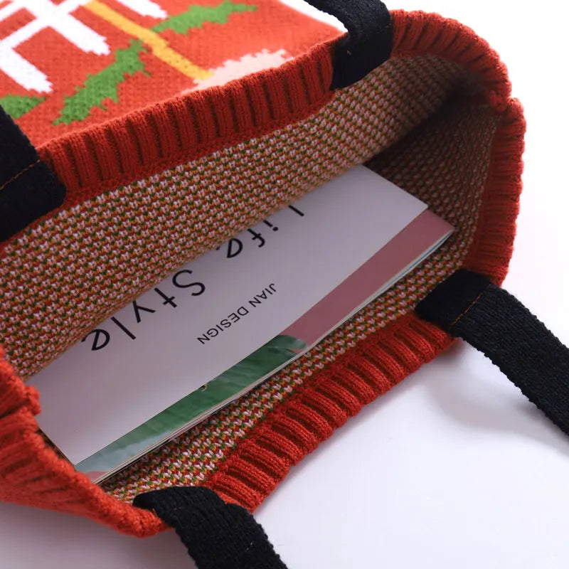 Knitted Shopping Bag Cartoon Shoulder Handbags for Women