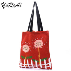 Knitted Shopping Bag Cartoon Shoulder Handbags for Women