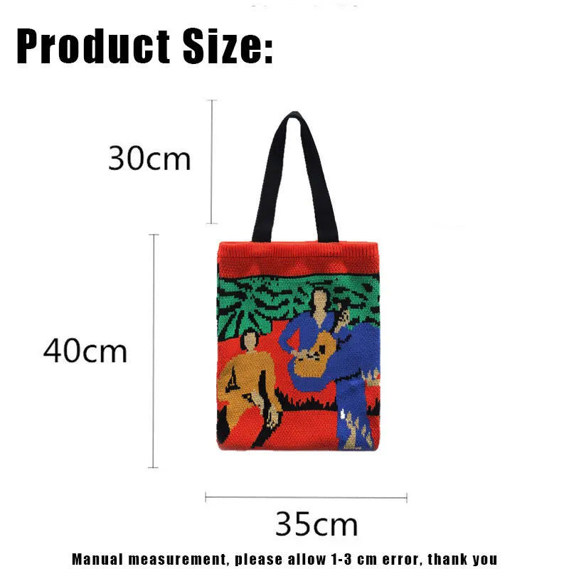 Women's Art Jacquard Knitting Bag Shoulder Tote