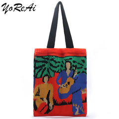 Women's Art Jacquard Knitting Bag Shoulder Tote