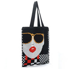 Women Handbag Chess Shopping Shoulder Bags Schoolbag Woolen Plaid Tote