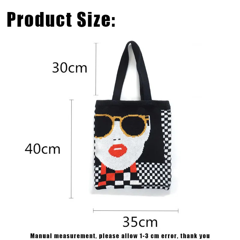 Women Handbag Chess Shopping Shoulder Bags Schoolbag Woolen Plaid Tote