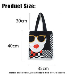 Women Handbag Chess Shopping Shoulder Bags Schoolbag Woolen Plaid Tote