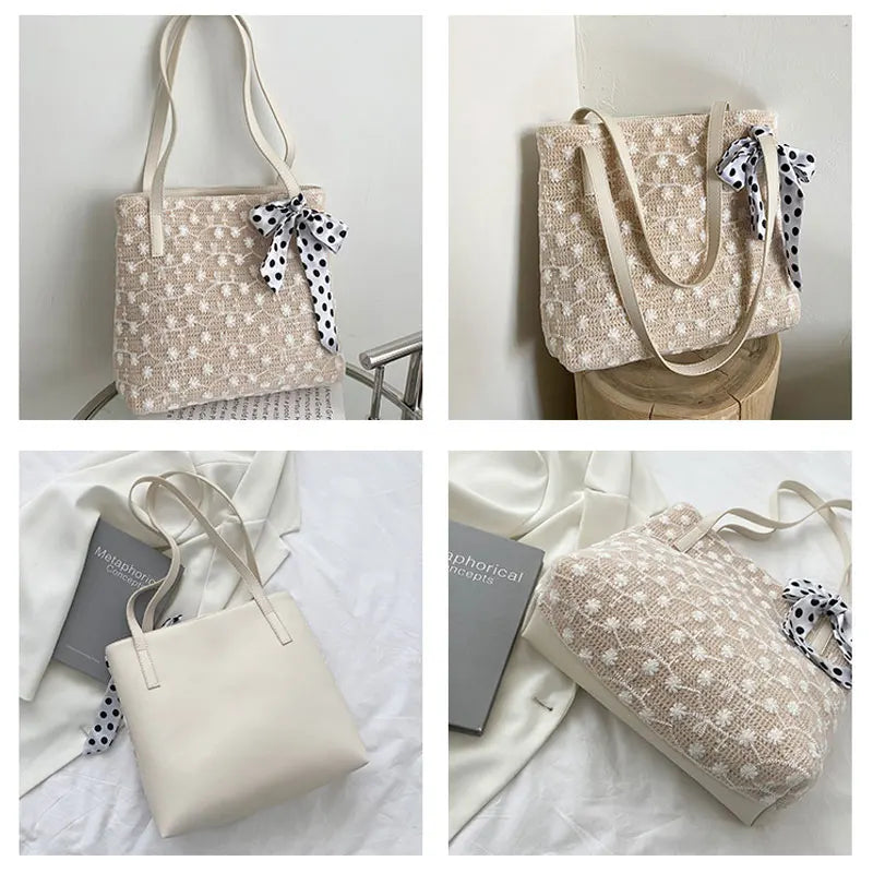 Large Woven Tote Bag Women Summer Handbag Rattan Shoulder Purse Shopper