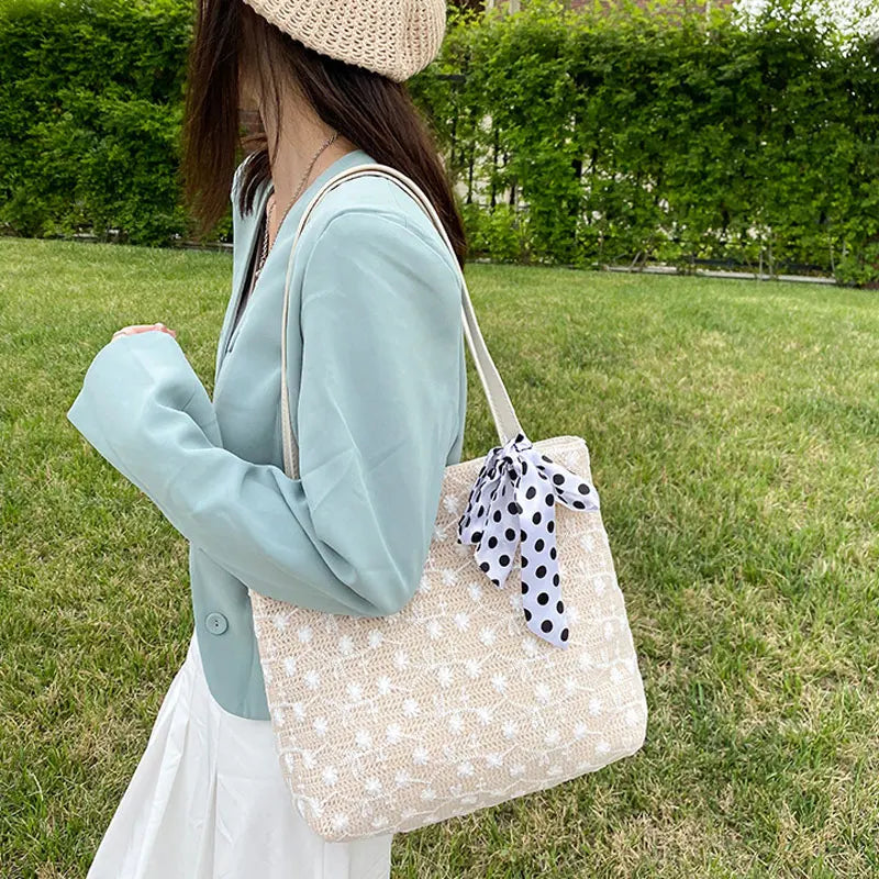 Large Woven Tote Bag Women Summer Handbag Rattan Shoulder Purse Shopper
