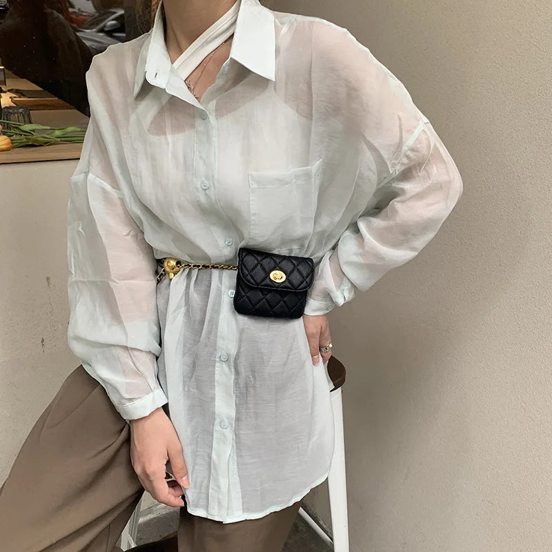 Women Waist Pack PU Fanny Packs Female Belt Bag Phone Chain Bags For Lady