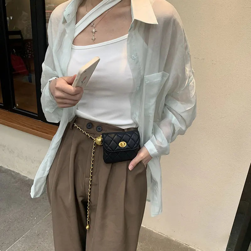 Women Waist Pack PU Fanny Packs Female Belt Bag Phone Chain Bags For Lady