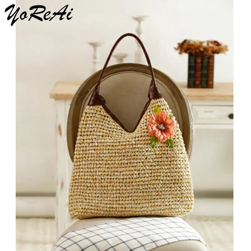 Retro Casual Women's Totes Shoulder Bag Straw Handbags 2021