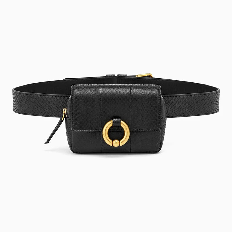 Women Waist Bag Leather Chest Handbag Beige