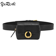 Women Waist Bag Leather Chest Handbag Beige