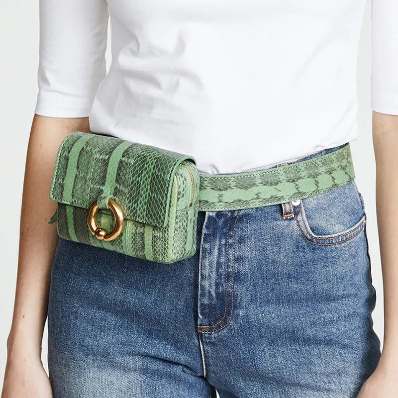 Women Waist Bag Leather Chest Handbag Beige