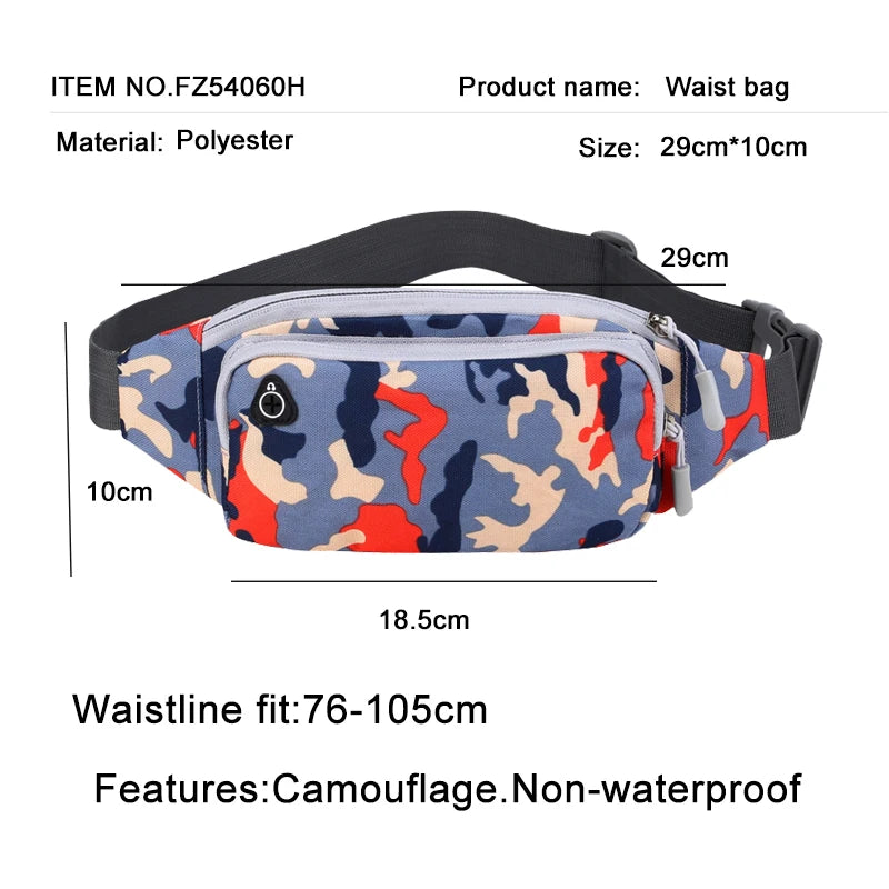Camouflage Waist Bag with Earphone Hole for Men Women