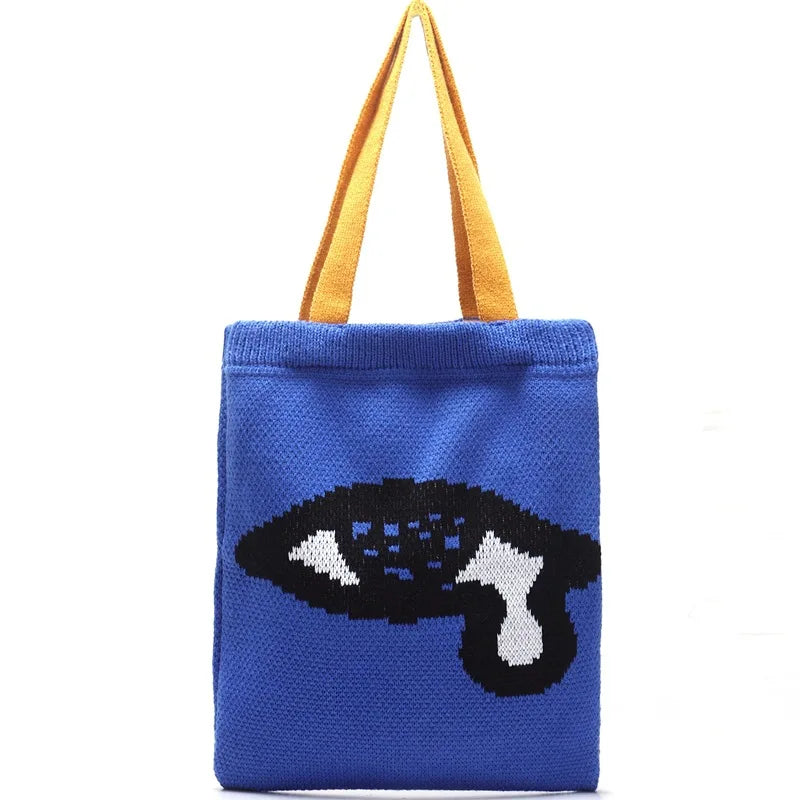 Japanese Knitting Handbags Large Capacity Jacquard Purses Shopper Bag