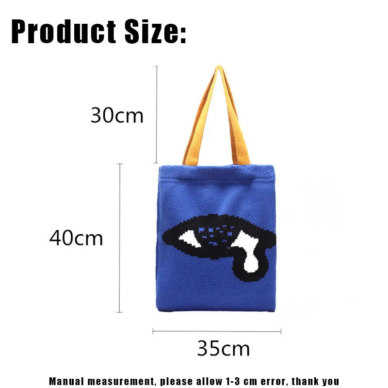 Japanese Knitting Handbags Large Capacity Jacquard Purses Shopper Bag