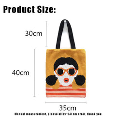 Women Knitting Shopping Bag Cartoon Tote Pack Girl Shoulder Bags Handbag