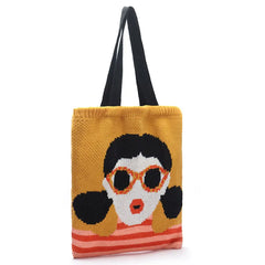 Women Knitting Shopping Bag Cartoon Tote Pack Girl Shoulder Bags Handbag