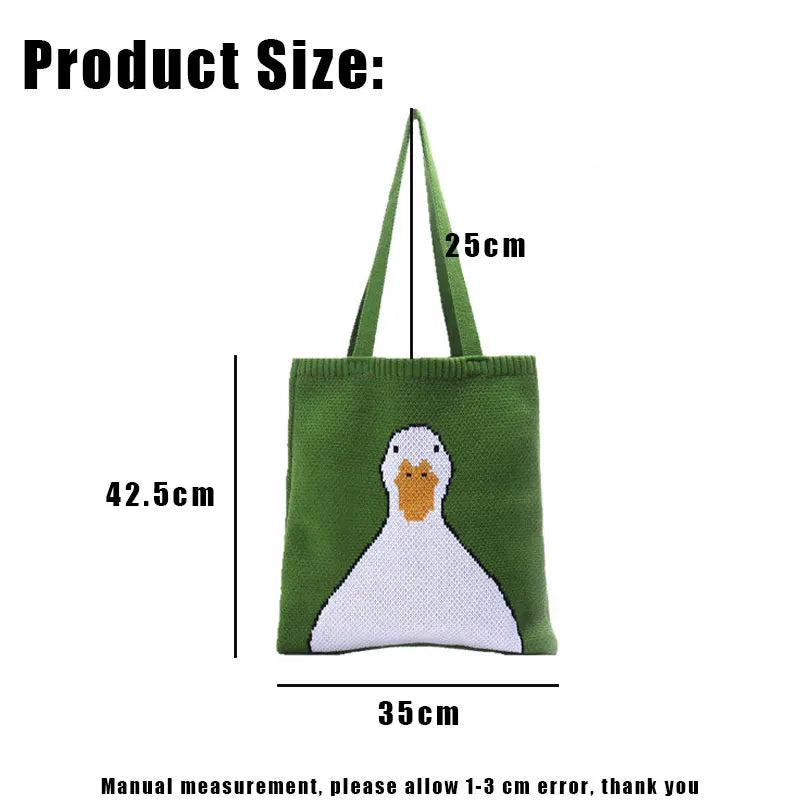 Women Knitting Shoulder Bags Duck Cartoon Handbag Casual Tote