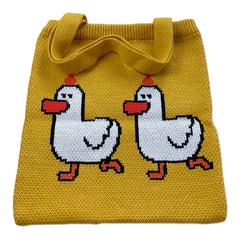 Women Knitting Shoulder Bags Duck Cartoon Handbag Casual Tote Literary BookBag